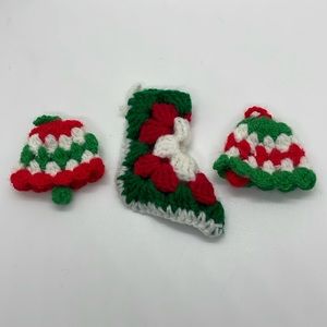 Handmade Crocheted Boot and Bells Small Ornaments